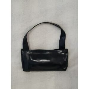 VTG Armani Exchange Shiny Smooth Black Genuine Leather Women's Shoulder Bag S/M